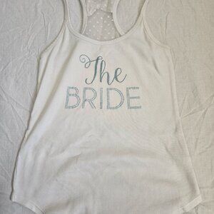 Betsey Johnson Tank Top The Bride White Racer Back Bridal Blue Rhinestone Size M